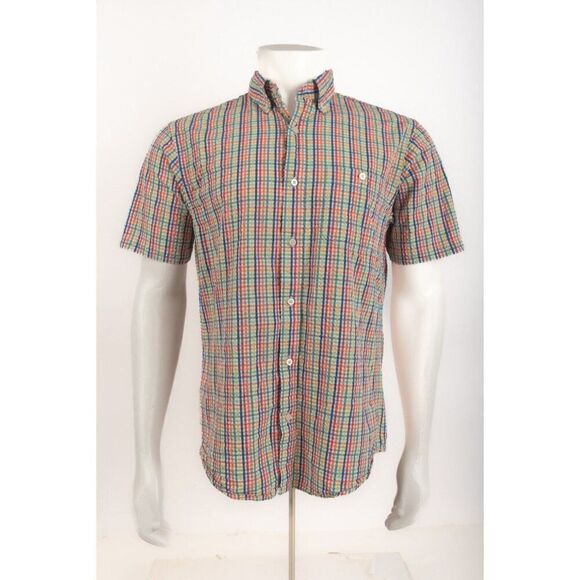 Lands' End Mens Shirt Top Size S 14 14.5 Multicolor Check Seersucker Cotton - Picture 1 of 6